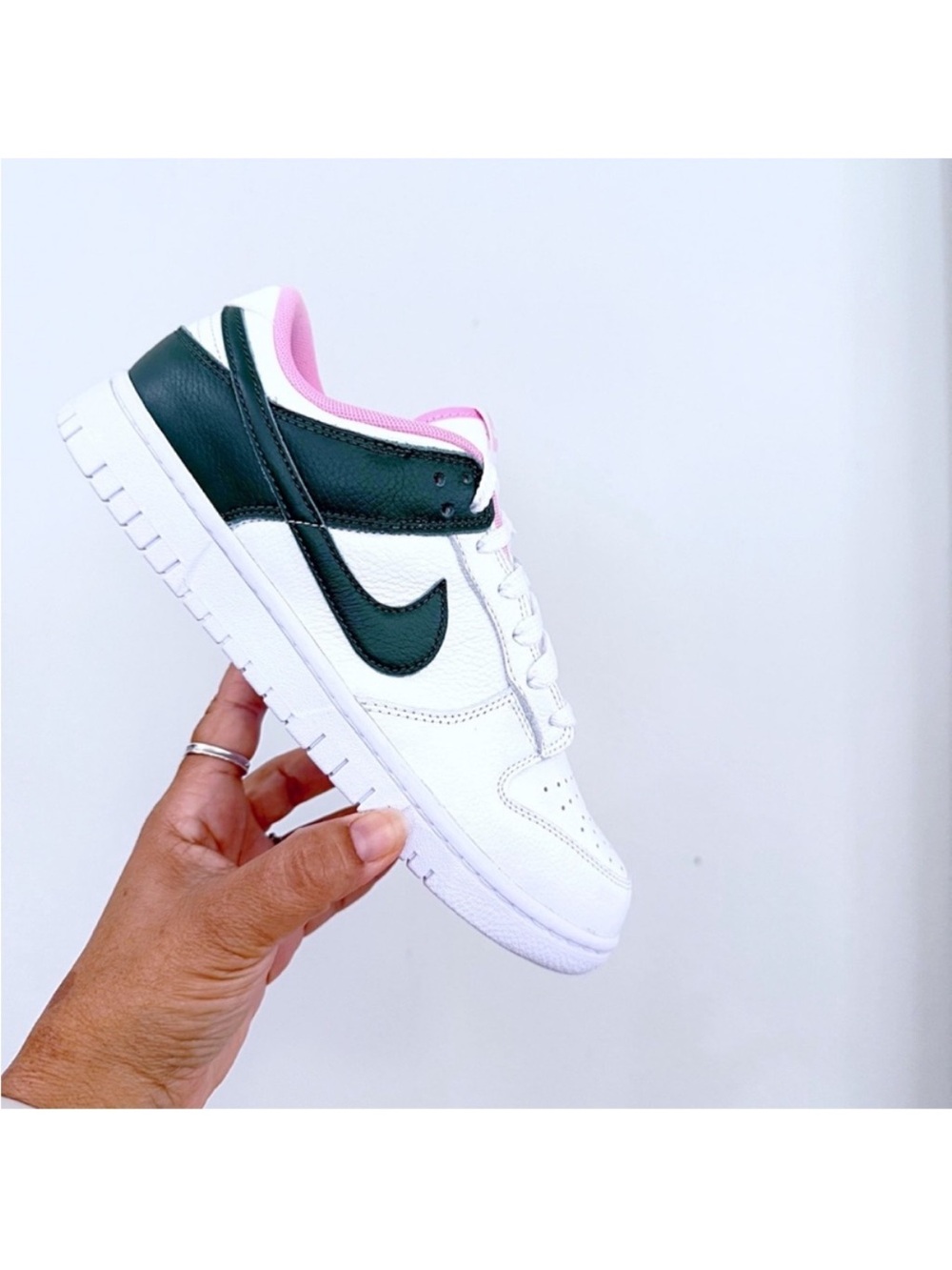 RARE Nike Dunk Low By You Custom Women’s Sneakers Dark Green Swoosh Pink Lining - Picture 2 of 8